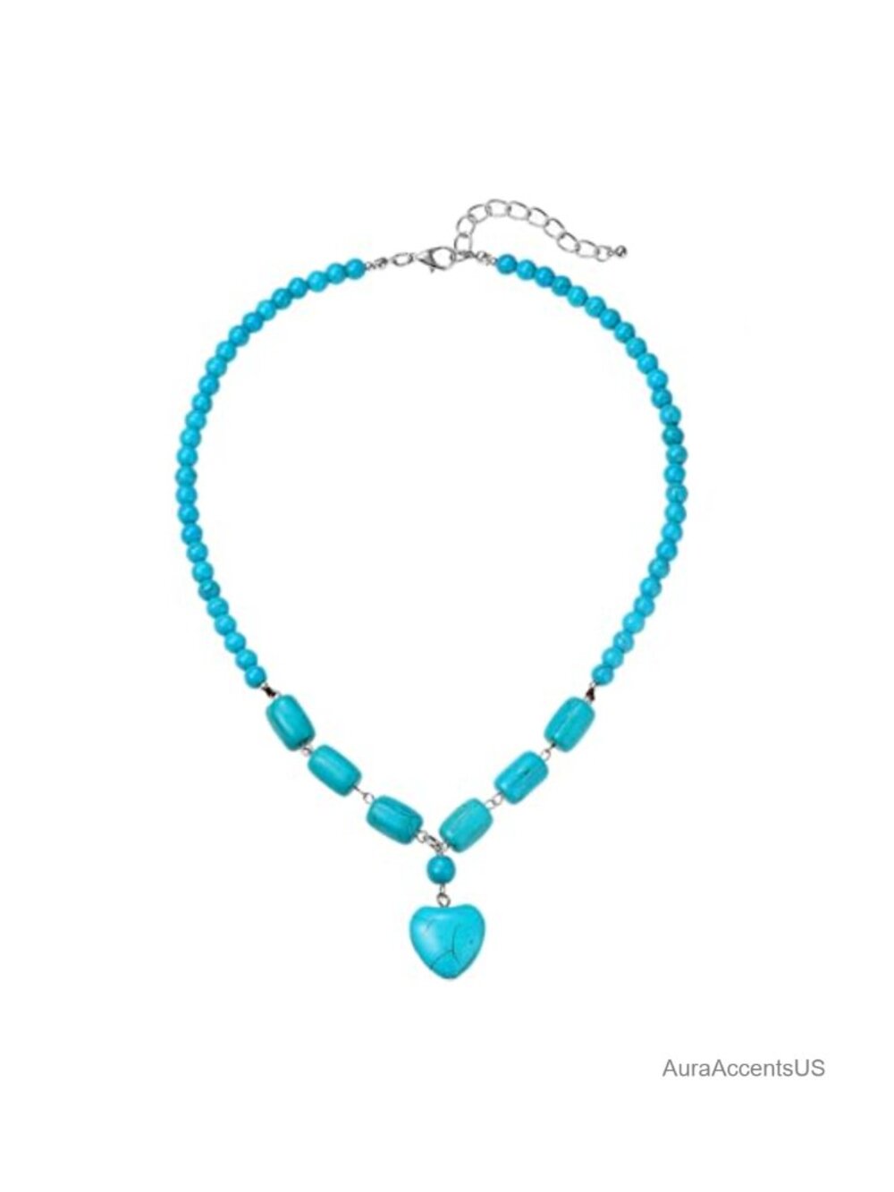 Turquoise Beaded Heart Pendant Necklace 925 Sterling Silver Western Statement